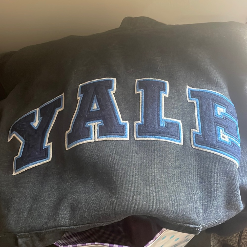 Yale Bulldogs Hoodie Mens Medium Gray Fleece Sweatshirt Pullover Embroidered